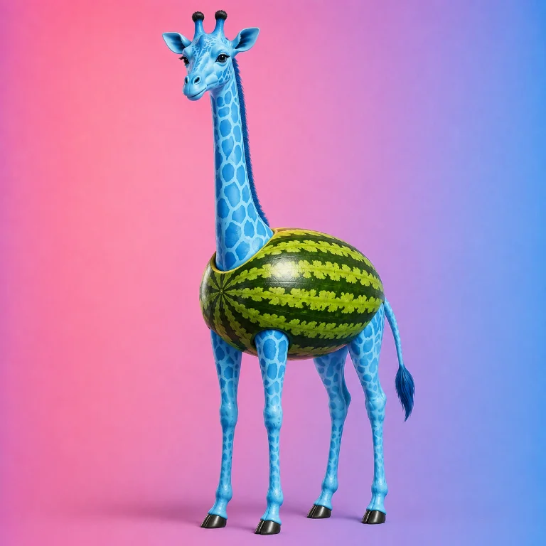 Giraffa Celeste — Một con hươu cao cổ màu xanh da trời với lớp vỏ dưa hấu
