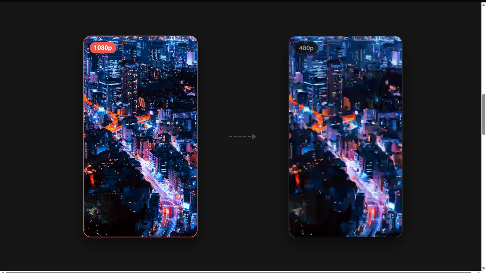 A source-quality Facebook video next to a re-encoded copy showing blocky compression artifacts